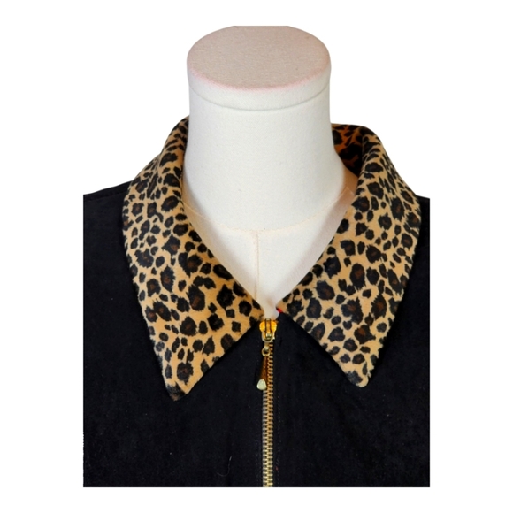 Jessica Howard Y2K Leopard Trim Black Zip Jacket Size 20W Plus Size - Picture 2 of 7